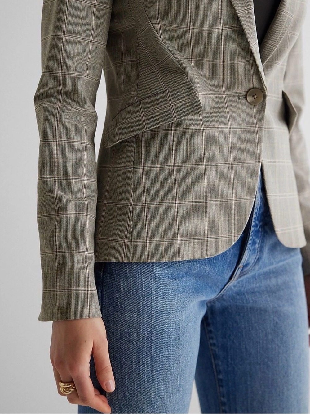 Express Plaid Boyfriend Blazer Jacket Size Medium NWT Neutral Tan Olive - Picture 6 of 8